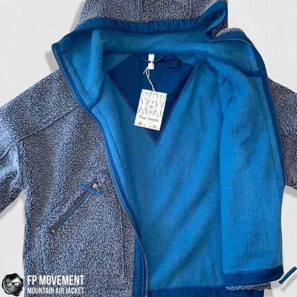 FP MOVEMENT MOUNTAIN AIR SHERPA FULL ZIP HOODED JACKET BLUE WOMEN OVERSIZED XS-L - Picture 7 of 16